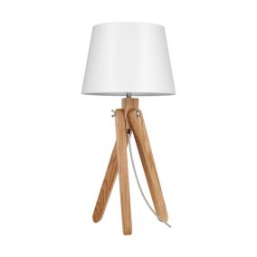 Drewniana Lampa Stołowa SPOT Light 1xE27 Max.40W Naturalne Drewno Dębowe FSC z akcentem Białego Abażuru, 1szt