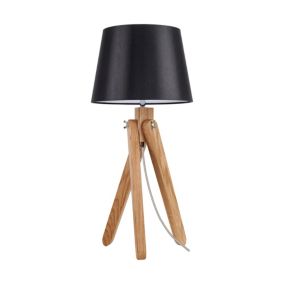 Drewniana Lampa Stołowa SPOT Light  1xE27 Max.40W Naturalne Drewno Dębowe FSC z akcentem Czarnego Abażuru, 1szt.