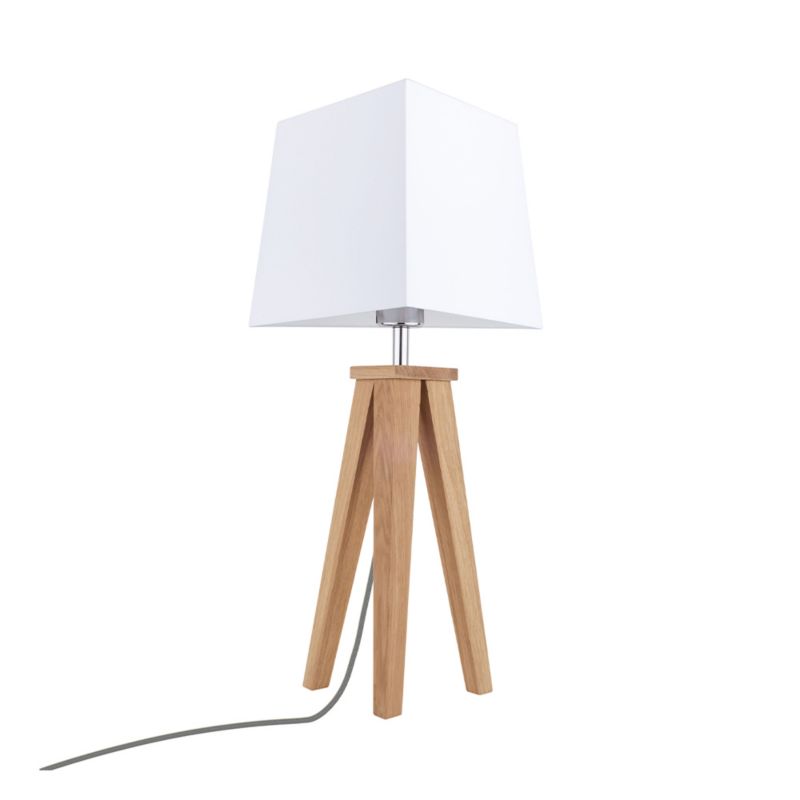 Drewniana Lampa Stołowa SPOT Light  1xE27 Max.60W Dąb Olejowany FSC, Biały Abażur, Polski Producent, 1szt.