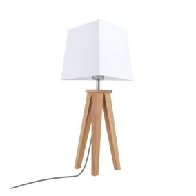 Drewniana Lampa Stołowa SPOT Light  1xE27 Max.60W Dąb Olejowany FSC, Biały Abażur, Polski Producent, 1szt.