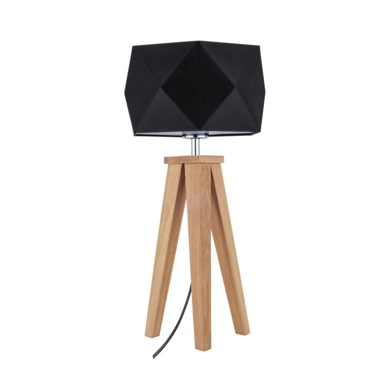 Drewniana Lampa Stołowa SPOT Light  1xE27 Max.60W Dąb Olejowany FSC, Czarny Abażur, Polski Producent, 1szt.