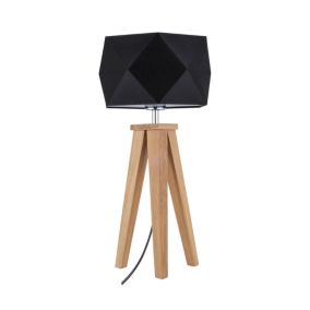Drewniana Lampa Stołowa SPOT Light  1xE27 Max.60W Dąb Olejowany FSC, Czarny Abażur, Polski Producent, 1szt.