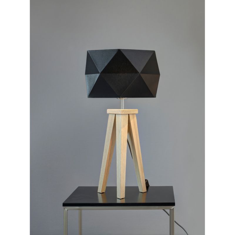 Drewniana Lampa Stołowa SPOT Light  1xE27 Max.60W Dąb Olejowany FSC, Czarny Abażur, Polski Producent, 1szt.