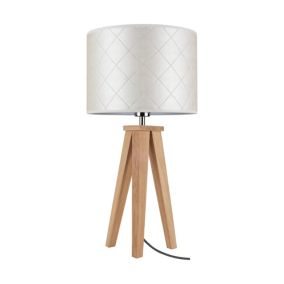 Drewniana Lampa Stołowa SPOT Light  1xE27 Max.60W Dąb Olejowany FSC z Perłową Tkaniną, Polski Producent, 1 szt.