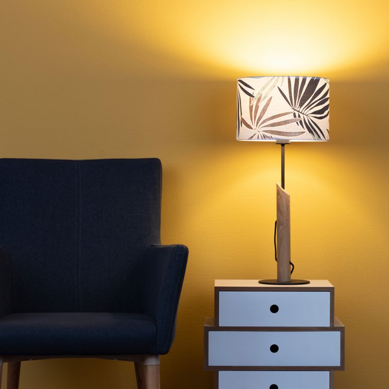 Drewniana Lampa Stołowa SPOT Light 1xE27 Max.60W Dąb Olejowany FSC z Wielokolorowym Abażurem, Polski Producent, 1 szt.