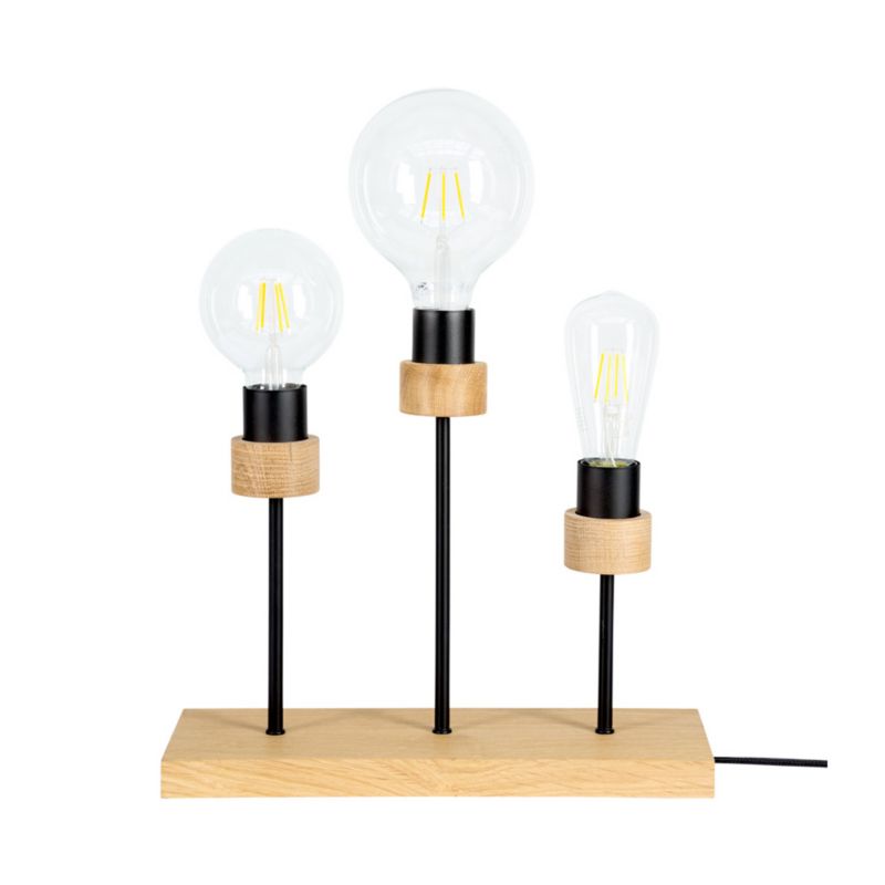 Drewniana Lampa Stołowa SPOT Light 3xE27 Max25W Dąb Olejowany FSC z Akcentami Czerni, Polski Producent, 1 szt.