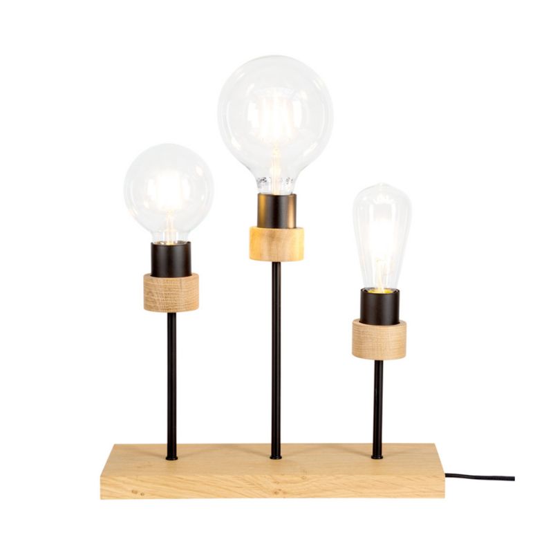 Drewniana Lampa Stołowa SPOT Light 3xE27 Max25W Dąb Olejowany FSC z Akcentami Czerni, Polski Producent, 1 szt.