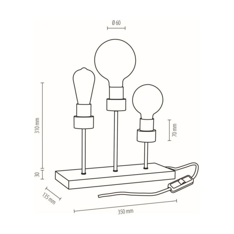 Drewniana Lampa Stołowa SPOT Light 3xE27 Max25W Dąb Olejowany FSC z Akcentami Czerni, Polski Producent, 1 szt.