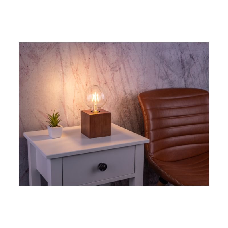 Drewniana Lampa Stołowa SPOT Light  Square 1xE27 Max.25W Drewno Bukowe Orzechowe FSC, Polski Producent, 1 szt.
