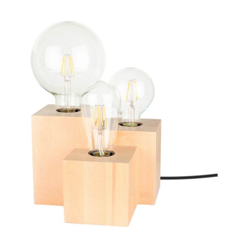 Drewniana Lampa Stołowa SPOT Light  Square 3xE27 Max.15W Naturalna Brzoza FSC, Polski Producent, 1 szt.