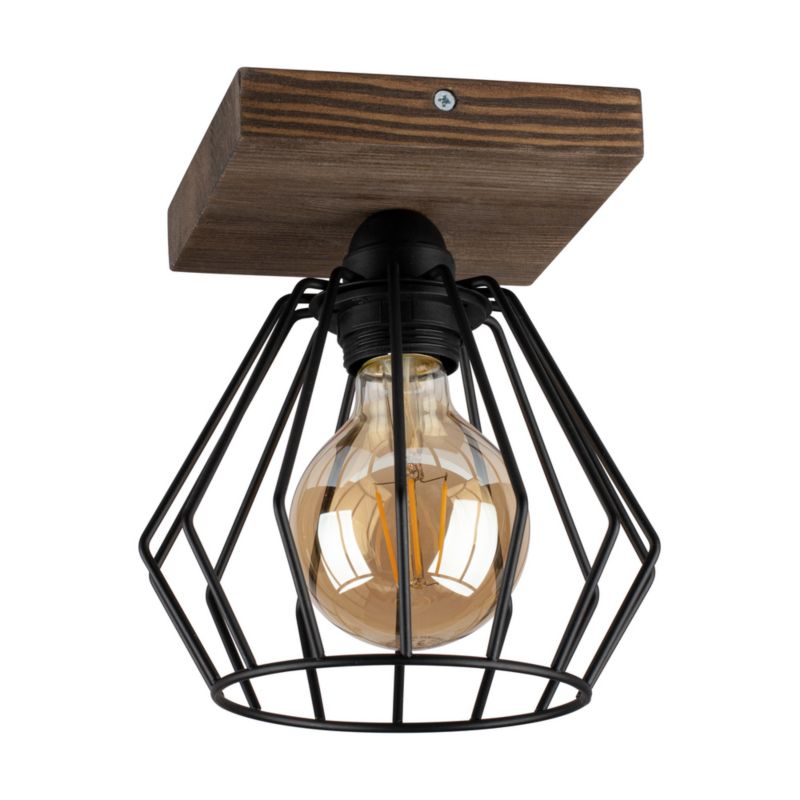 Drewniana Lampa Sufitowa SPOT Light  1xE27 Max.60W Drewno Sosnowe Orzechowe FSC z Czarnym Kloszem, 1 szt.