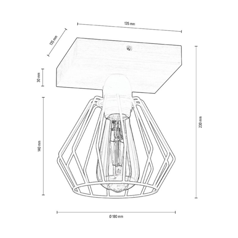 Drewniana Lampa Sufitowa SPOT Light  1xE27 Max.60W Drewno Sosnowe Orzechowe FSC z Czarnym Kloszem, 1 szt.