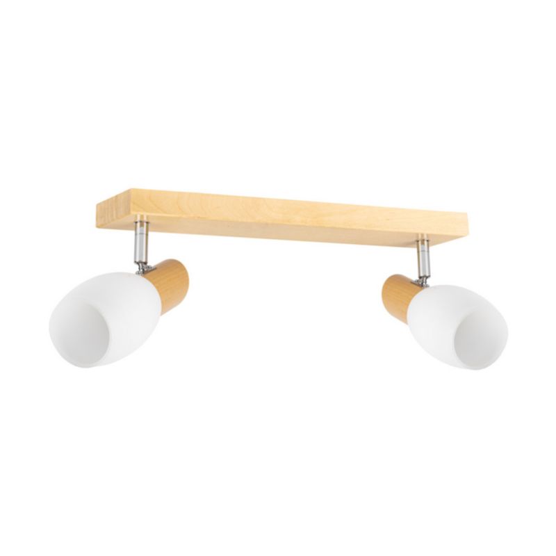 Drewniana Lampa Sufitowa SPOT Light  2xE14 Max.40W Naturalna Brzoza FSC, Biały Szklany Klosz, Polski Producent, 1 szt.