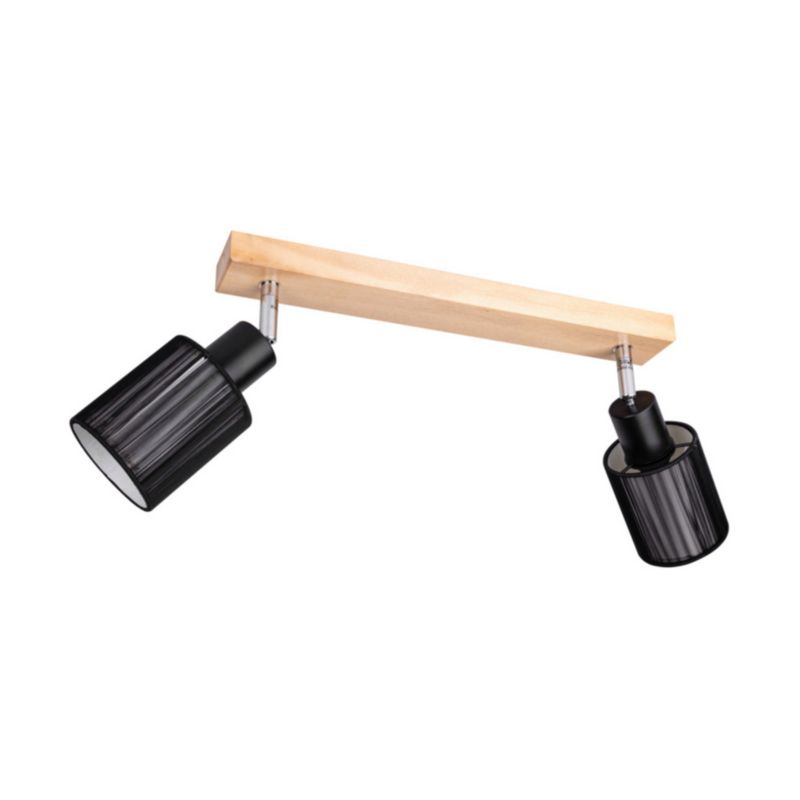 Drewniana Lampa Sufitowa SPOT Light  2xE14 Max.40W Naturalna Brzoza FSC z Czarną Tkaniną, Polski Producent, 1 szt.