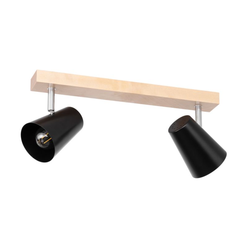 Drewniana Lampa Sufitowa SPOT Light  2xE14 Max.40W Naturalna Brzoza z Czarnym Kloszem, Polski Producent, 1 szt.