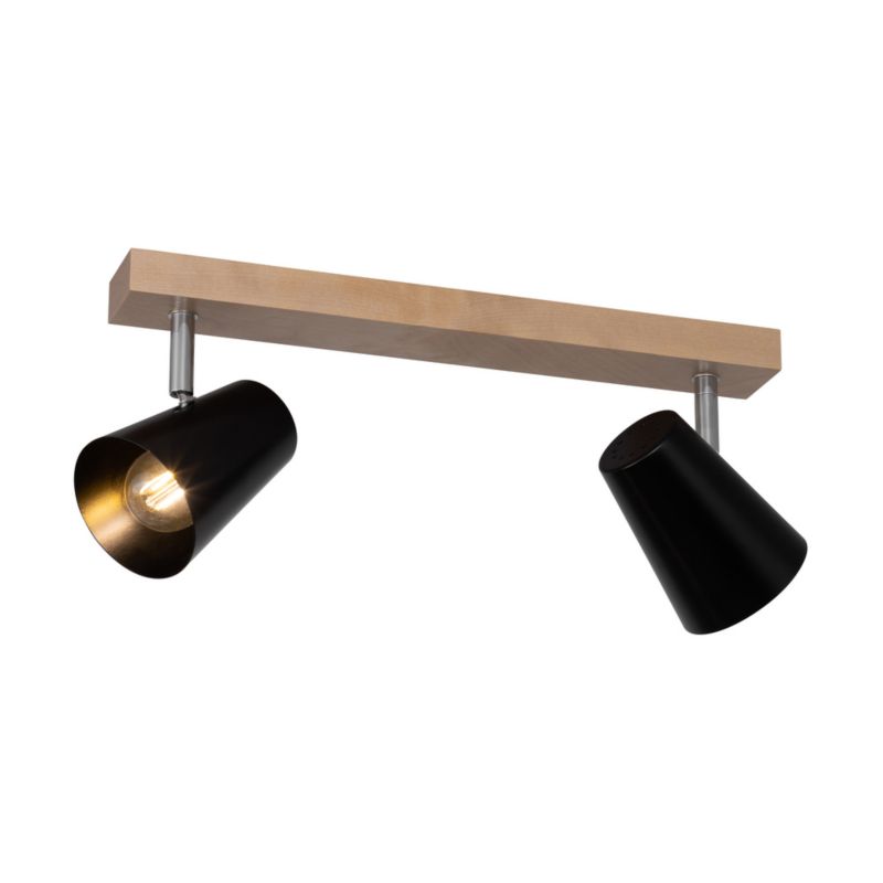 Drewniana Lampa Sufitowa SPOT Light  2xE14 Max.40W Naturalna Brzoza z Czarnym Kloszem, Polski Producent, 1 szt.