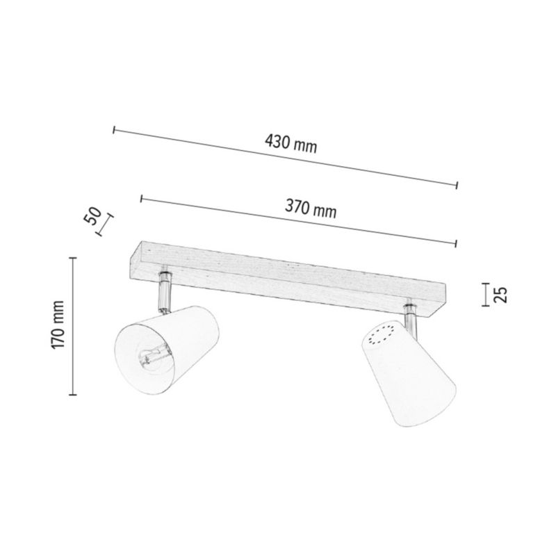 Drewniana Lampa Sufitowa SPOT Light  2xE14 Max.40W Naturalna Brzoza z Czarnym Kloszem, Polski Producent, 1 szt.