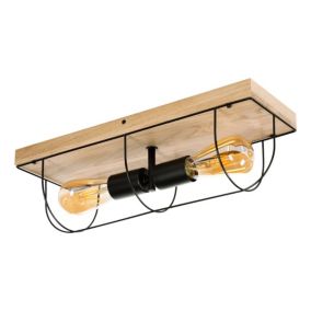 Drewniana Lampa Sufitowa SPOT Light 2xE27 Max.15W LED Dąb Olejowany FSC z Akcentem Czerni, Polski Producent, 1 szt.