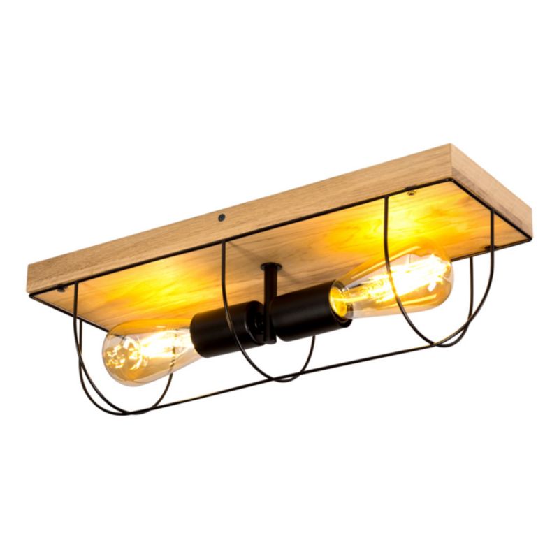 Drewniana Lampa Sufitowa SPOT Light 2xE27 Max.15W LED Dąb Olejowany FSC z Akcentem Czerni, Polski Producent, 1 szt.