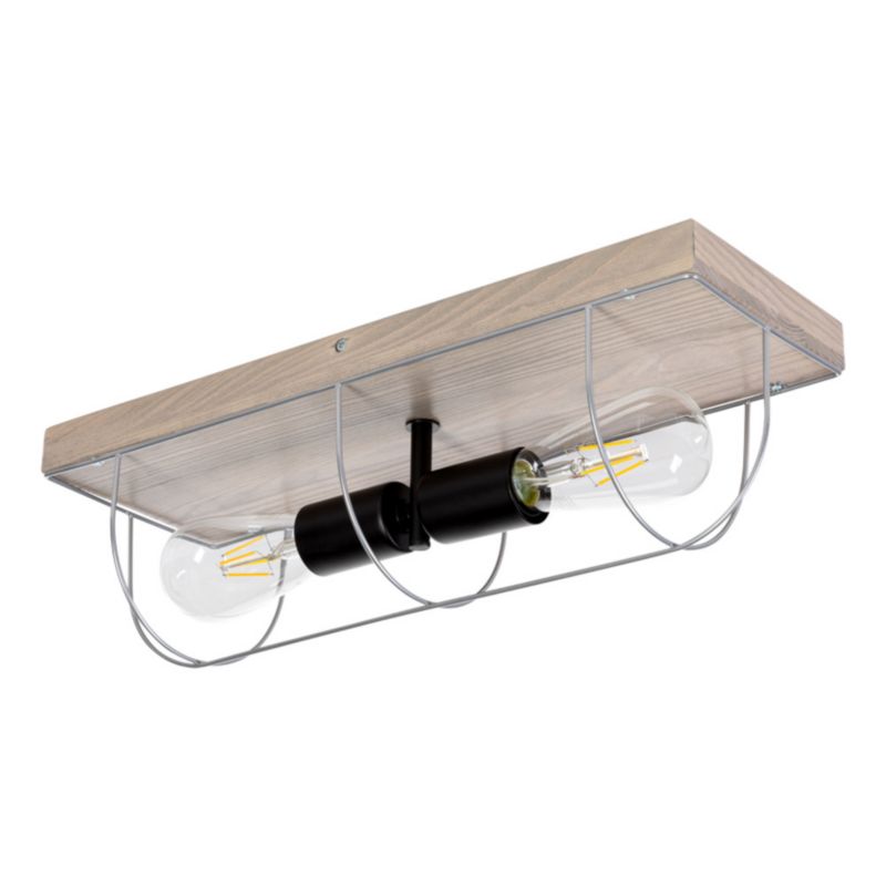 Drewniana Lampa Sufitowa SPOT Light 2xE27 Max.15W LED Drewno Sosnowe Szare FSC z Srebrnym Akcentem, 1 szt.