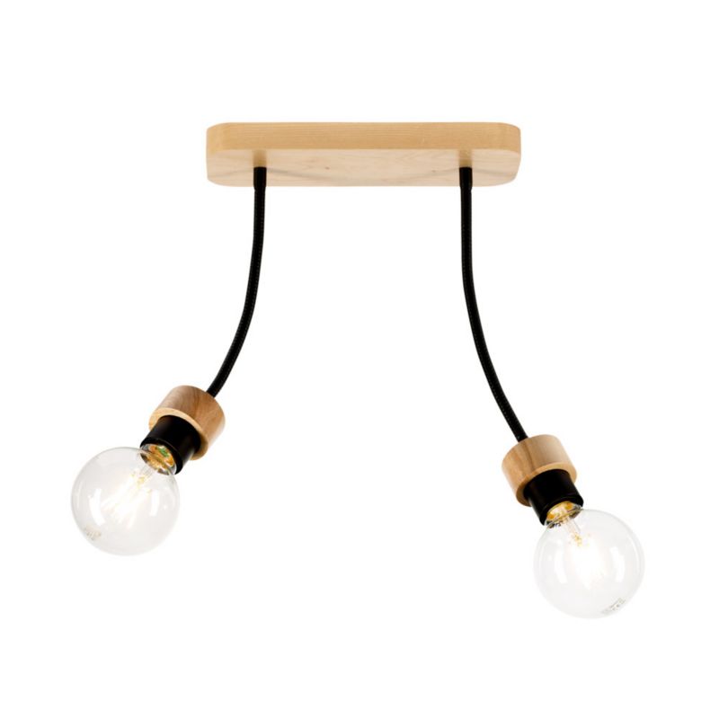 Drewniana Lampa Sufitowa SPOT Light 2xE27 Max.25W Dąb Olejowany FSC z Czarnym Metalem, Polski Producent, 1 szt.