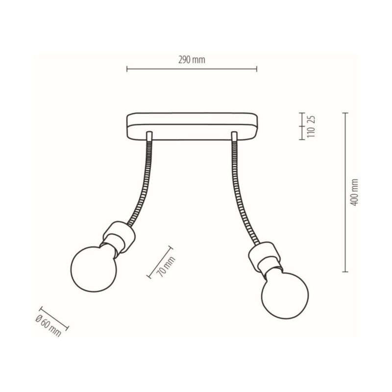 Drewniana Lampa Sufitowa SPOT Light 2xE27 Max.25W Dąb Olejowany FSC z Czarnym Metalem, Polski Producent, 1 szt.