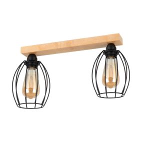 Drewniana Lampa Sufitowa SPOT Light  2xE27 Max.60W Naturalna Brzoza z Akcentem Czerni, Polski Producent, 1 szt.