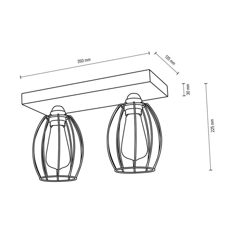 Drewniana Lampa Sufitowa SPOT Light  2xE27 Max.60W Naturalna Brzoza z Akcentem Czerni, Polski Producent, 1 szt.