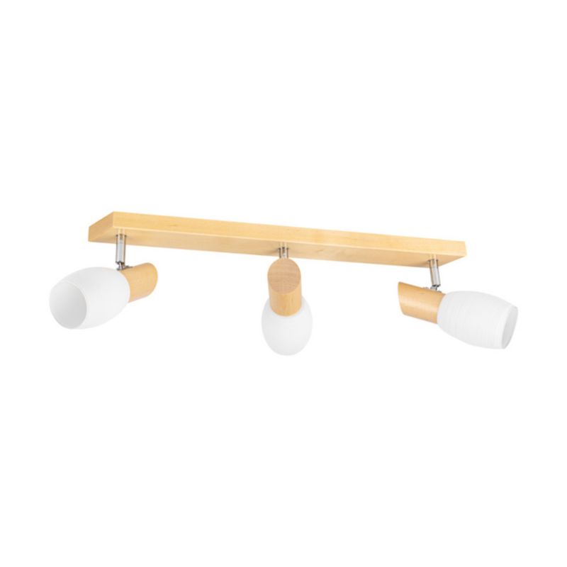 Drewniana Lampa Sufitowa SPOT Light  3xE14 Max.40W Naturalna Brzoza FSC, Biały Szklany Klosz, Polski Producent, 1 szt.