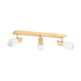 Drewniana Lampa Sufitowa SPOT Light  3xE14 Max.40W Naturalna Brzoza FSC, Biały Szklany Klosz, Polski Producent, 1 szt.