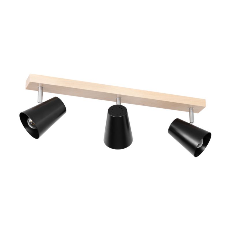 Drewniana Lampa Sufitowa SPOT Light  3xE14 Max.40W Naturalna Brzoza z Czarnym Kloszem, Polski Producent, 1 szt.