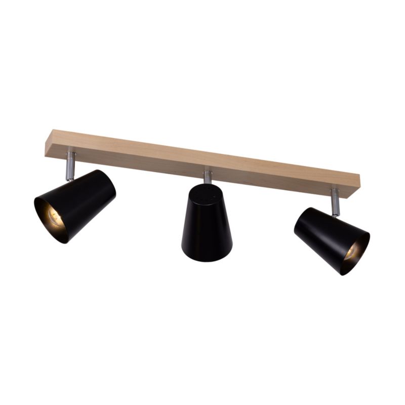 Drewniana Lampa Sufitowa SPOT Light  3xE14 Max.40W Naturalna Brzoza z Czarnym Kloszem, Polski Producent, 1 szt.