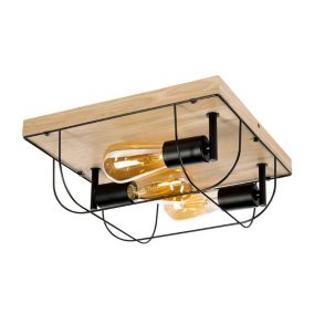 Drewniana Lampa Sufitowa SPOT Light 3xE27 Max.15W LED Dąb Olejowany FSC z Czarnymi Akcentami, Polski Producent, 1 szt.