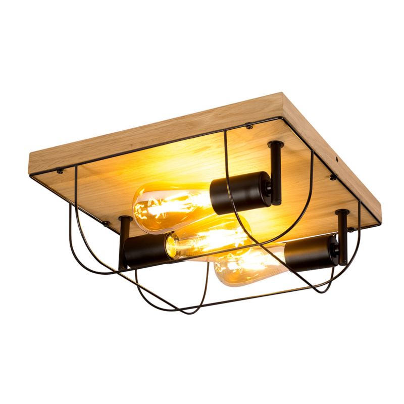 Drewniana Lampa Sufitowa SPOT Light 3xE27 Max.15W LED Dąb Olejowany FSC z Czarnymi Akcentami, Polski Producent, 1 szt.