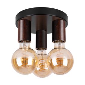 Drewniana Lampa Sufitowa SPOT Light  3xE27 Max.15W LED Drewno Sosnowe Orzechowe FSC z Akcentem Czerni, 1szt.