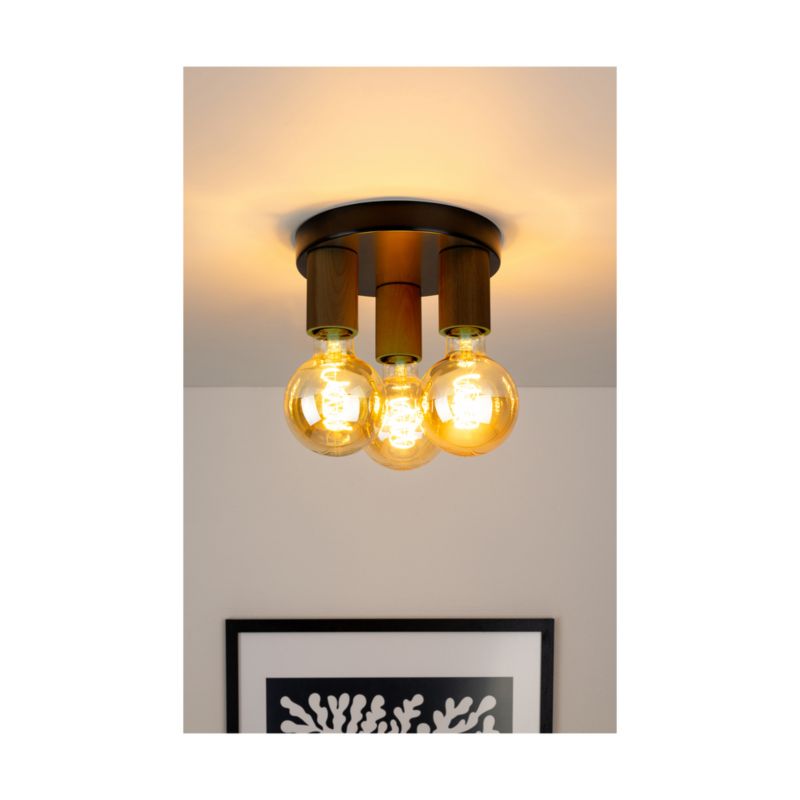 Drewniana Lampa Sufitowa SPOT Light  3xE27 Max.15W LED Drewno Sosnowe Orzechowe FSC z Akcentem Czerni, 1szt.
