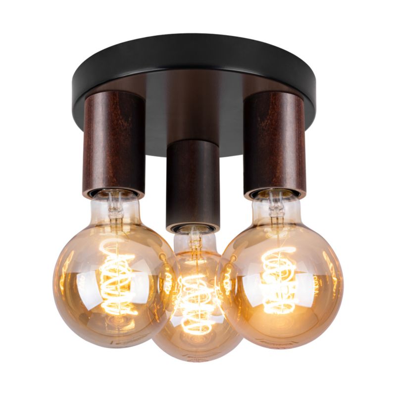 Drewniana Lampa Sufitowa SPOT Light  3xE27 Max.15W LED Drewno Sosnowe Orzechowe FSC z Akcentem Czerni, 1szt.