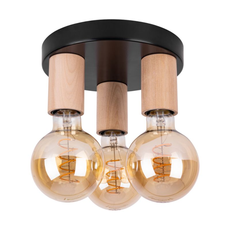 Drewniana Lampa Sufitowa SPOT Light  3xE27 Max.15W LED Naturalna Brzoza FSC z Akcentem Czerni, 1szt.