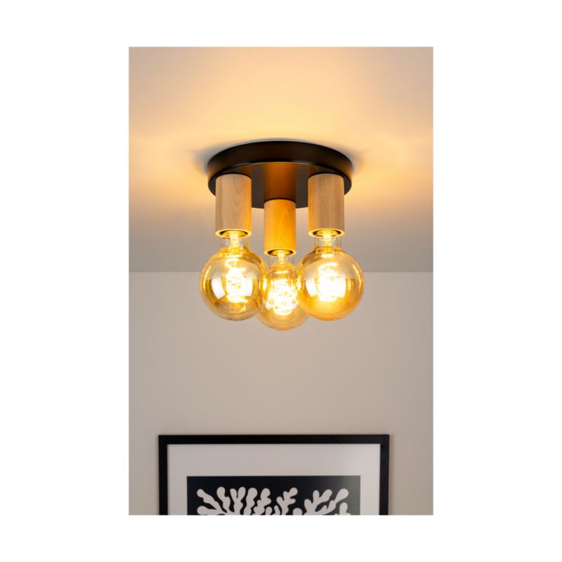 Drewniana Lampa Sufitowa SPOT Light  3xE27 Max.15W LED Naturalna Brzoza FSC z Akcentem Czerni, 1szt.