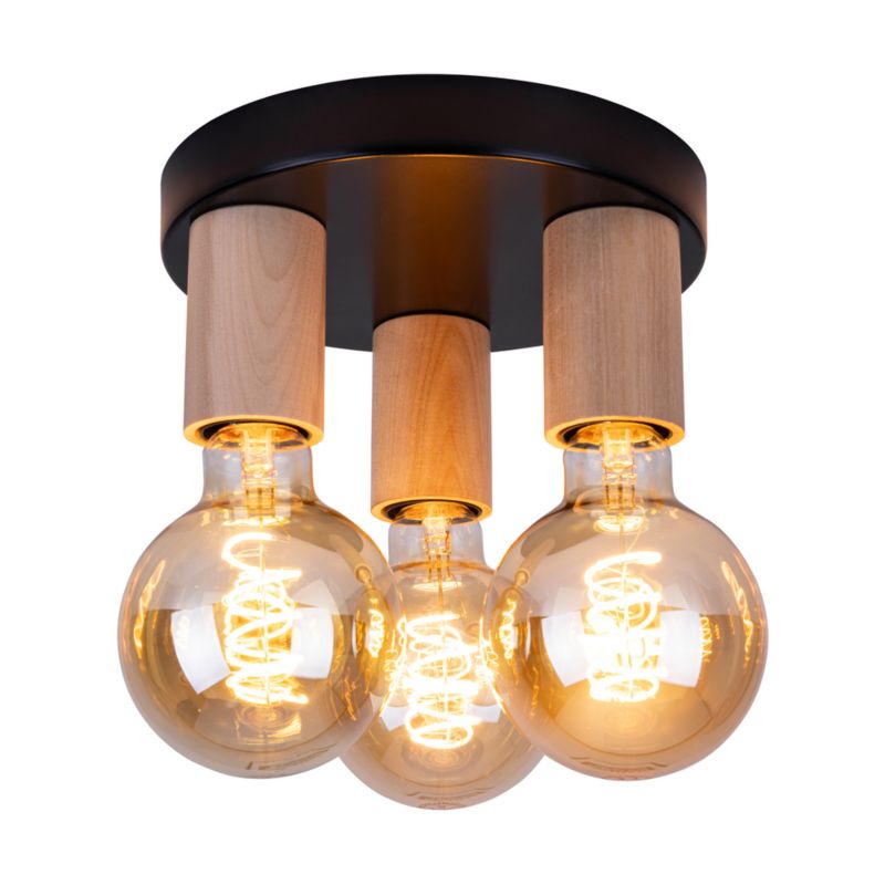 Drewniana Lampa Sufitowa SPOT Light  3xE27 Max.15W LED Naturalna Brzoza FSC z Akcentem Czerni, 1szt.