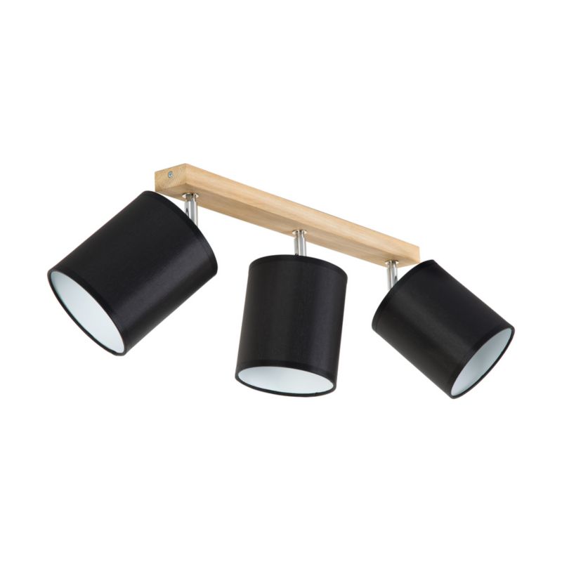 Drewniana Lampa Sufitowa SPOT Light  3xE27 Max.25W Dąb Olejowany FSC z Czarną Tkaniną, Polski Producent, 1 szt.
