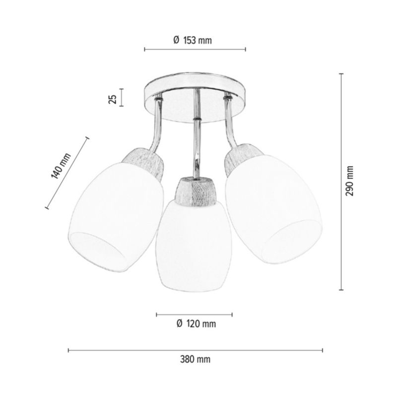 Drewniana Lampa Sufitowa SPOT Light  3xE27 Max.40W Dąb Olejowany FSC z Białym Kloszem, Polski Producent, 1 szt.