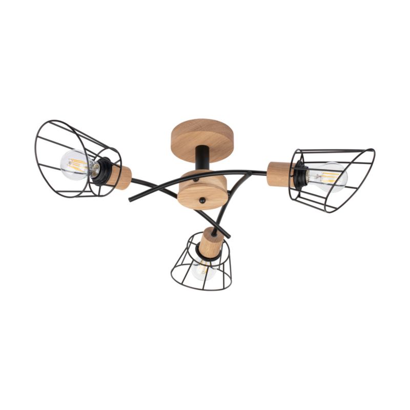 Drewniana Lampa Sufitowa SPOT Light  3xE27 Max.40W Dąb Olejowany FSC z Detalem Czerni, Polski Producent, 1 szt.