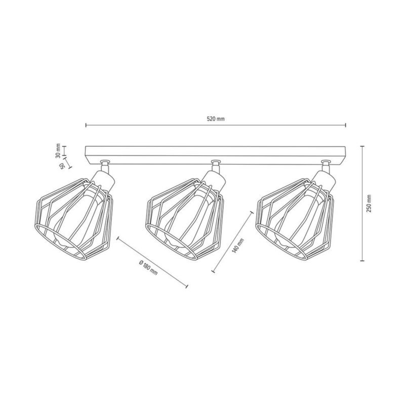 Drewniana Lampa Sufitowa SPOT Light  3xE27 Max.60W Dąb Olejowany FSC z Akcentem Czerni, 1 szt.