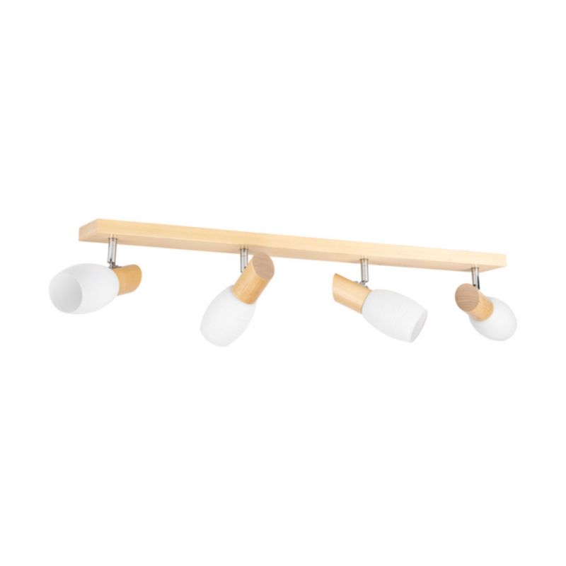 Drewniana Lampa Sufitowa SPOT Light  4xE14 Max.40W Naturalna Brzoza FSC, Biały Szklany Klosz, Polski Producent, 1 szt.