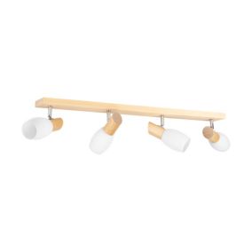 Drewniana Lampa Sufitowa SPOT Light  4xE14 Max.40W Naturalna Brzoza FSC, Biały Szklany Klosz, Polski Producent, 1 szt.