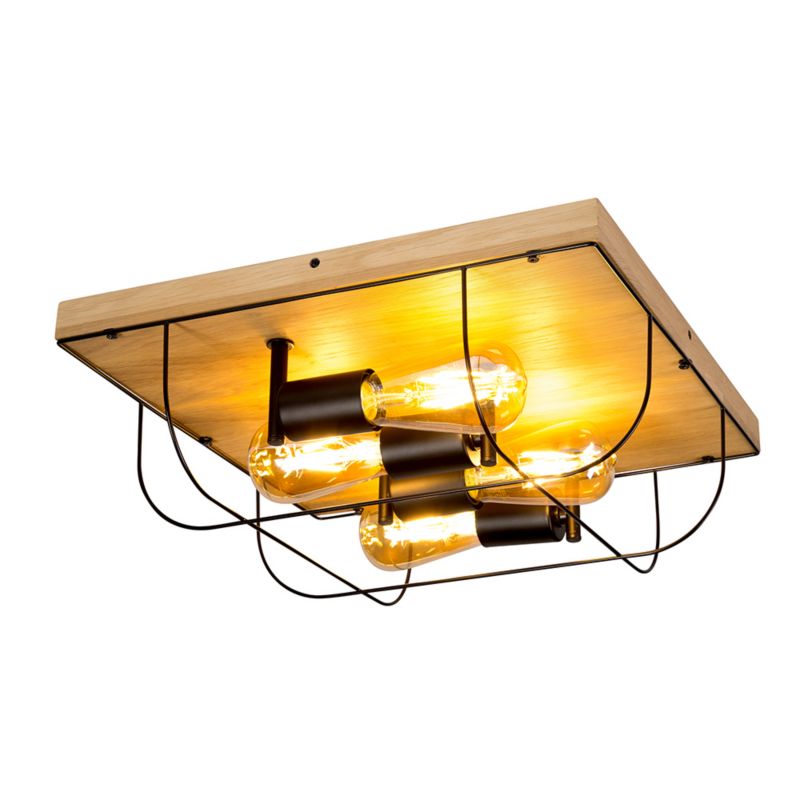 Drewniana Lampa Sufitowa SPOT Light 4xE27 Max.15W LED Dąb Olejowany FSC z Dodatkiem Czerni, Polski Producent, 1 szt.