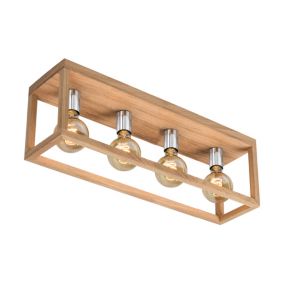 Drewniana Lampa Sufitowa SPOT Light  4xE27 Max.60W Dąb Olejowany FSC z Akcentem Chromu, Polski Producent, 1 szt.