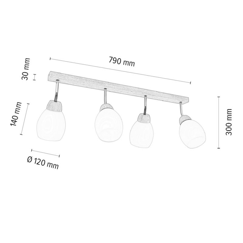 Drewniana Lampa sufitowa SPOT Light 4xE27 Max.60W Dąb Olejowany FSC z Białymi Kloszami, Polski Producent, 1 szt.