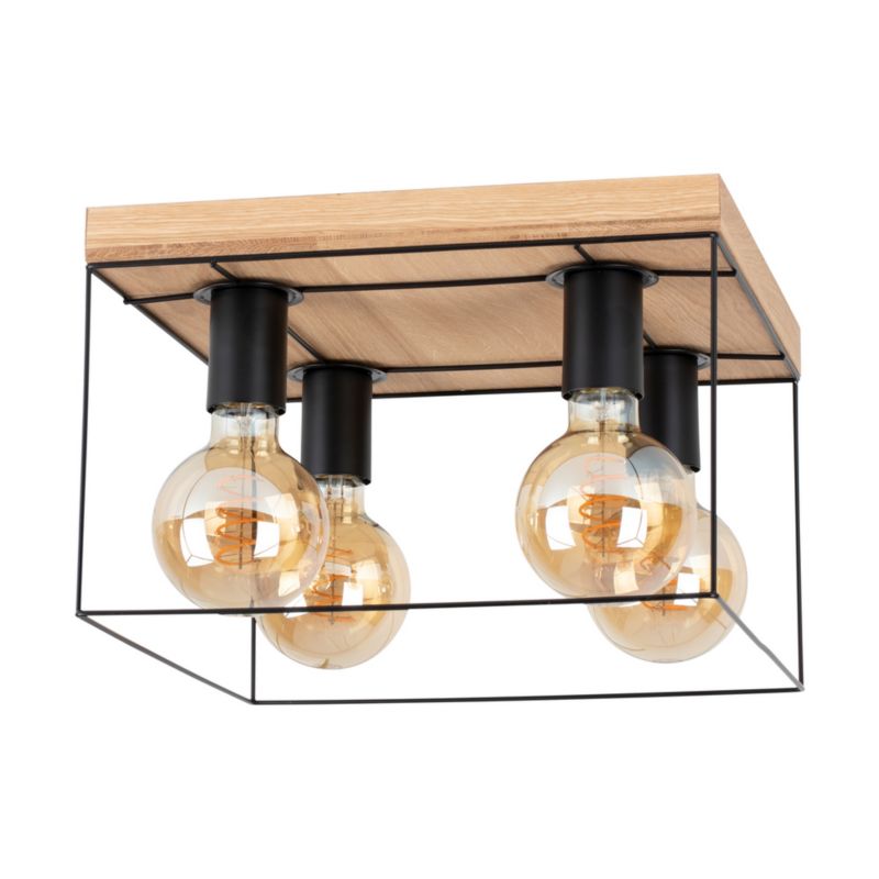 Drewniana Lampa Sufitowa SPOT Light  4xE27 Max.60W Dąb Olejowany FSC z Czarnym Akcentem, Polski Producent, 1szt.